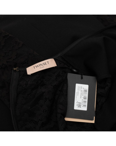Twinset Sukienka czrana z koronkowymi rękawami