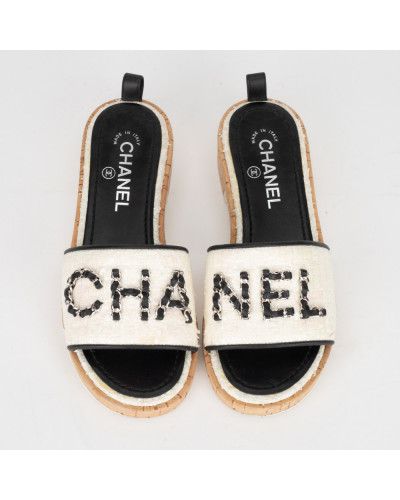 Chanel  Buty klapki biało-czarne
