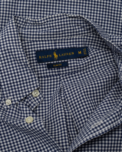 Ralph Lauren Koszula drobna niebieska krata z rozowym znaczkiem