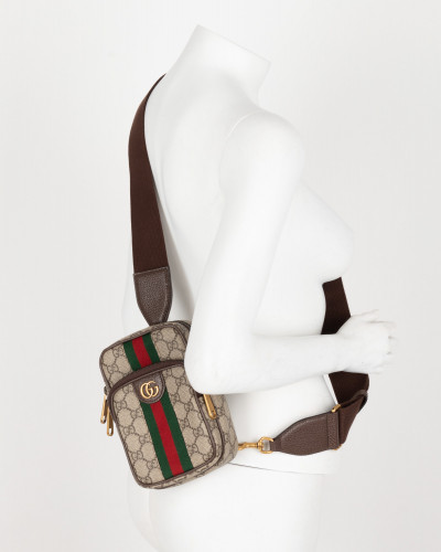 Gucci Listonoszka listonoszka cross body na pasku monogram i pasek czerwono zielony przez srodek