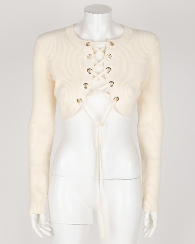 Elisabetta Franchi  Sweter/top kremowy sznurowany