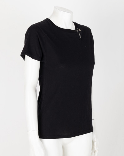 Saint Laurent  Czarny t-shirt z małym srebrnym logo iprzy dekolcie