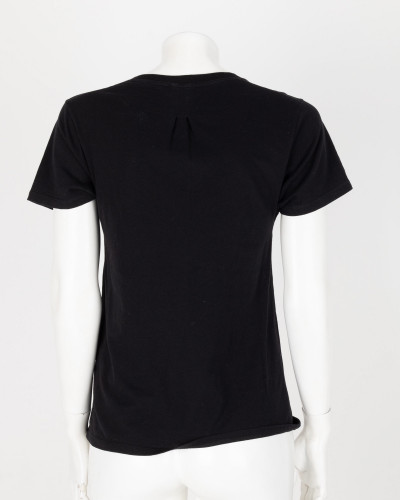Saint Laurent  Czarny t-shirt z małym srebrnym logo iprzy dekolcie