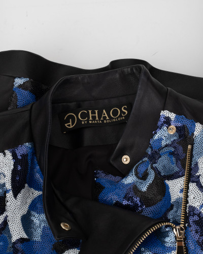 Chaos by Marta Boliglova Kurtka granatowo-biała, z dodatkami skóry CEKINY