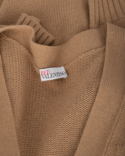 Red Valentino Sweter brazowy kardigan z czarnymi kokardami