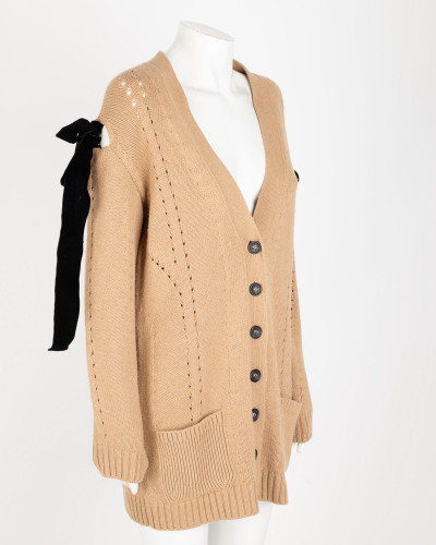 Red Valentino Sweter brazowy kardigan z czarnymi kokardami