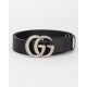 Gucci Pasek czarny srebrna klamra