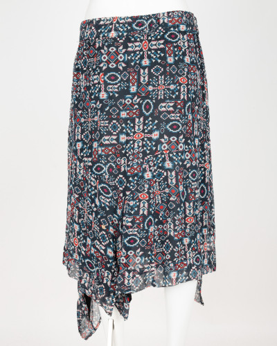 Isabel Marant spodnica jedwabna asymetryczna (astecki print)