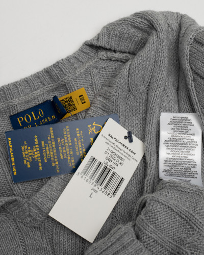 Ralph Lauren Sweter szary w serek pleciony