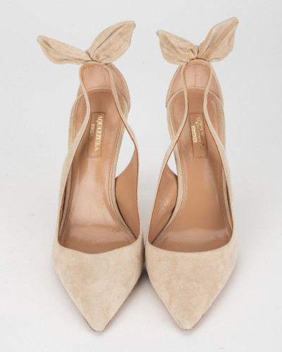 Aquazzura Szpilki zamszowe beżowe z kokardą