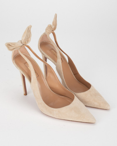 Aquazzura Szpilki zamszowe beżowe z kokardą