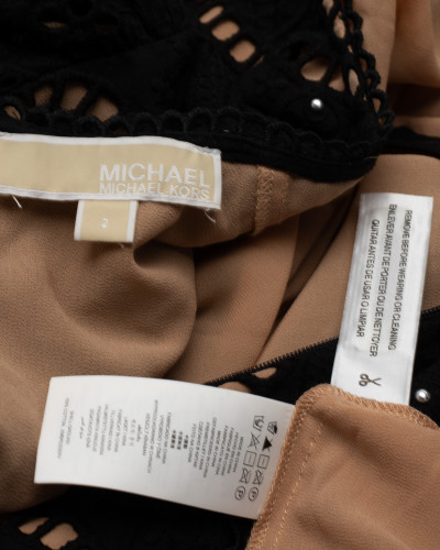 Michael Kors Sukienka czarna ażurowa srebrne jety + beżowa podszewka