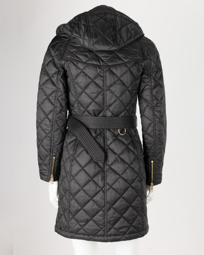 Burberry Płaszcz czarny pikowany z paskiem