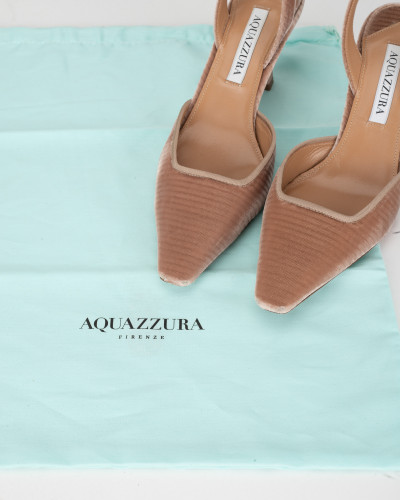 Aquazzura Szpilki aksamitne różowe