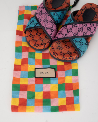 Gucci klapki kolorowe canvas gg