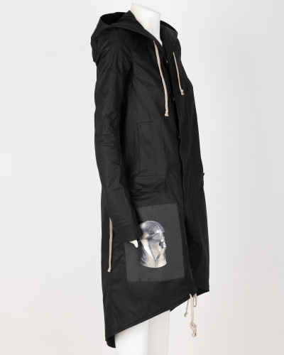 Rick Owens czarna parka z kapturem i naszywkami