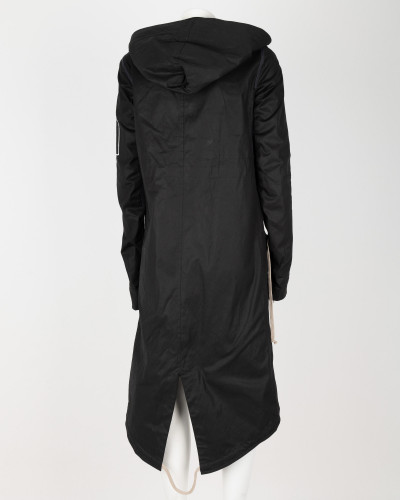 Rick Owens czarna parka z kapturem i naszywkami