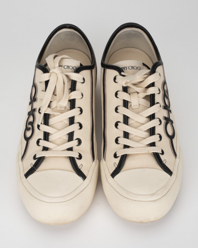 Jimmy Choo trampki bezowe z czsrna lamowka (delikatne przybrudzenia)