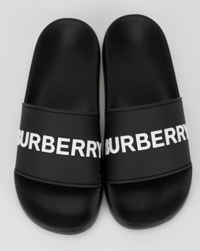 Burberry klapki czarne z bialym logo