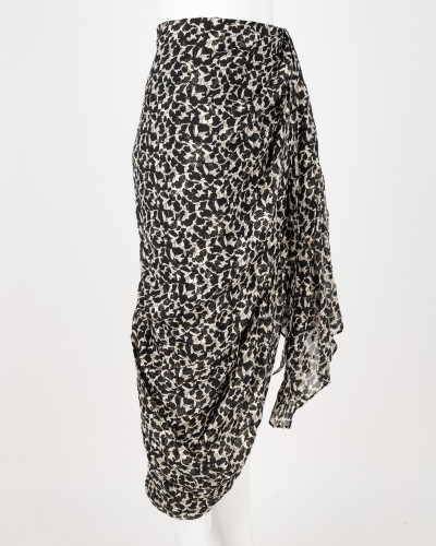 Isabel Marant Spódnica bezowa w czarny print i metaliczna nitka